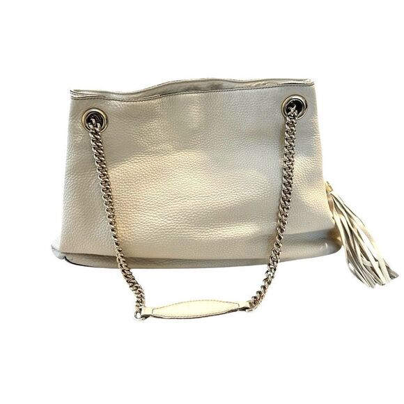 Gucci Soho White Leather Shoulder Bag with Chain Strap and Tassel - Picture 3 of 16